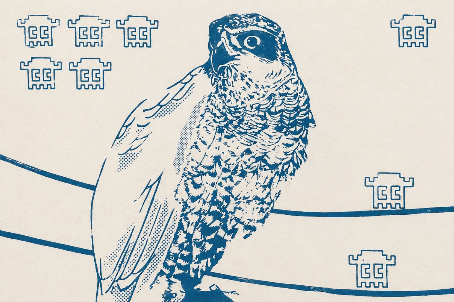 Falcon – handgedruckter Linoldruck von Blackbeardprint